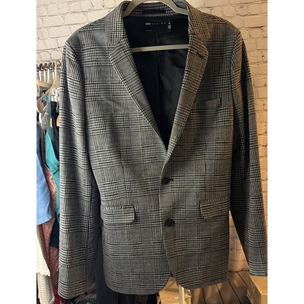 ASOS Design Mens Price Of Wells Checked Blazer Gray 38R